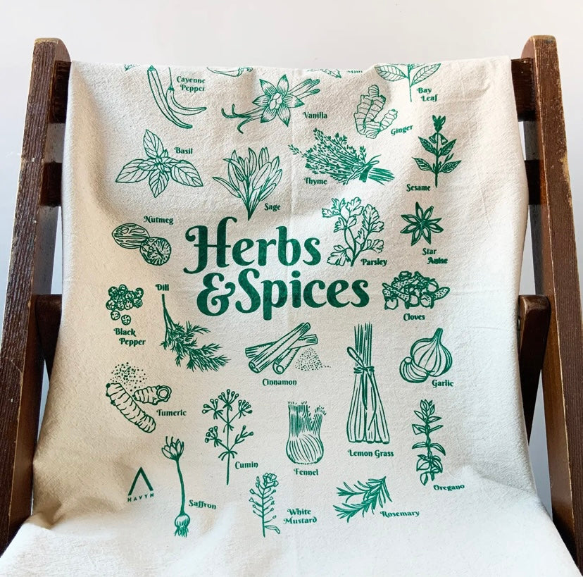 Organic Cotton Herbs & Spices Tea Towel