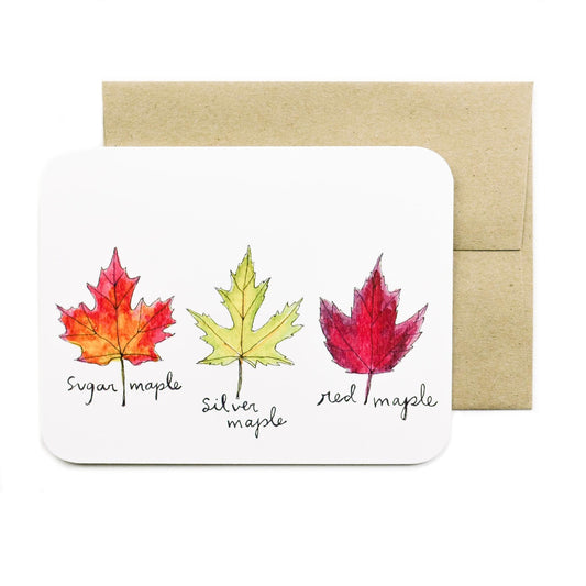 Made in Canada greeting card with painted sugar, silver and red maple leaves.