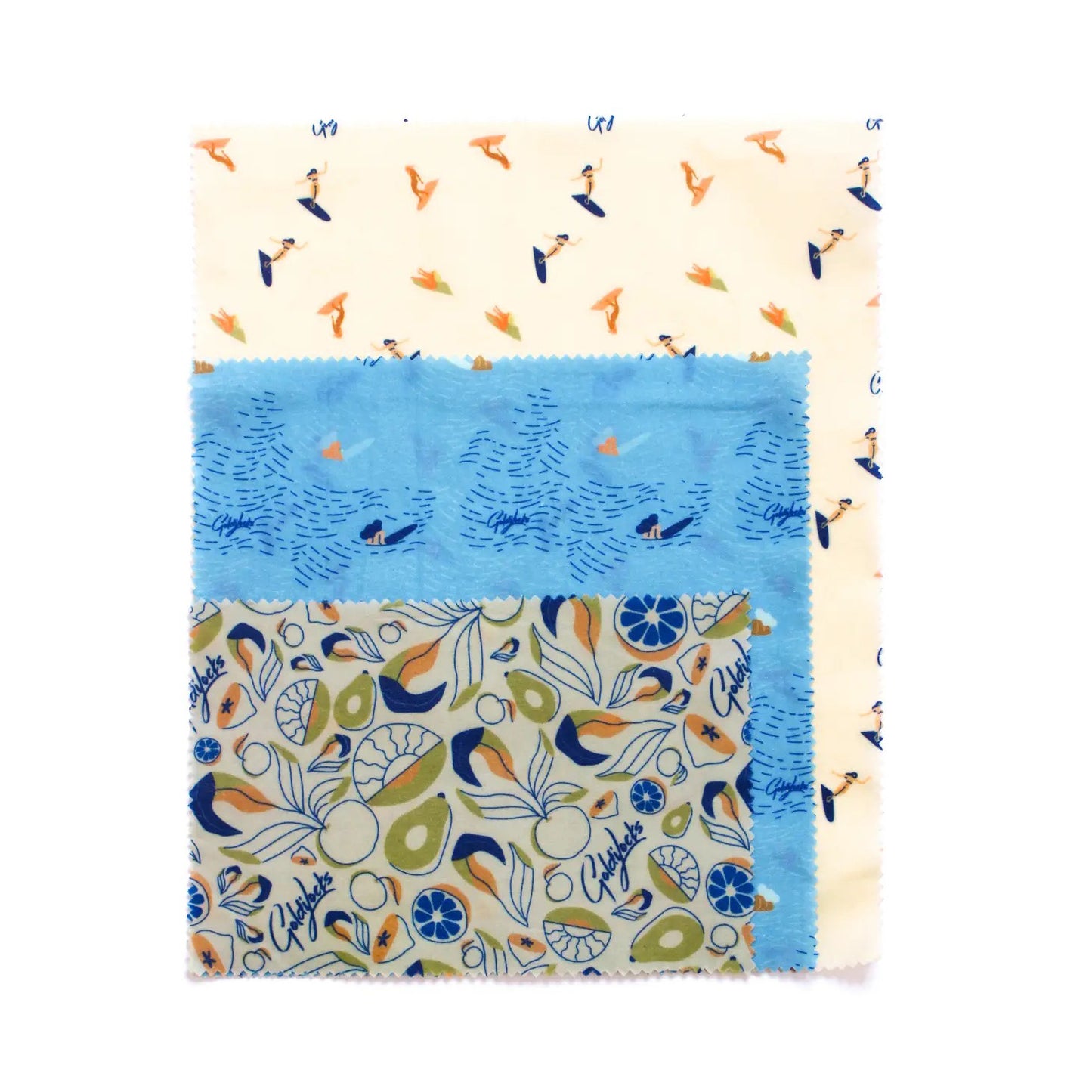 "Surfer Girls" Reusable Beeswax Food Wrap (Set of 3)