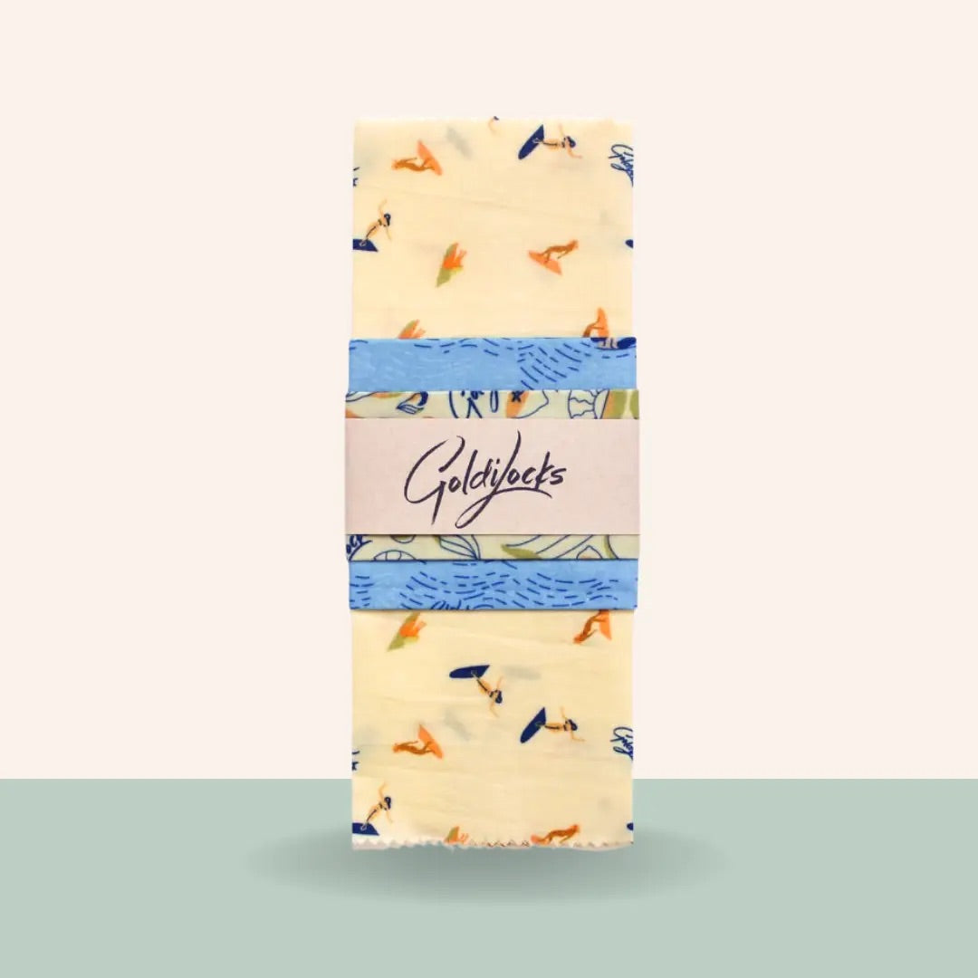 "Surfer Girls" Reusable Beeswax Food Wrap (Set of 3)