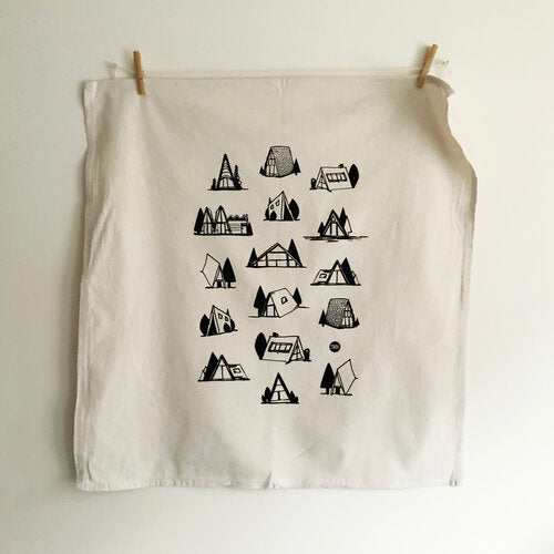 Organic Cotton A-Frame Cottages Tea Towel