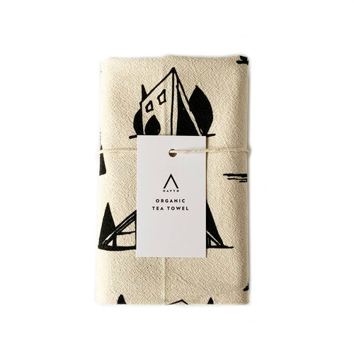 Organic Cotton A-Frame Cottages Tea Towel