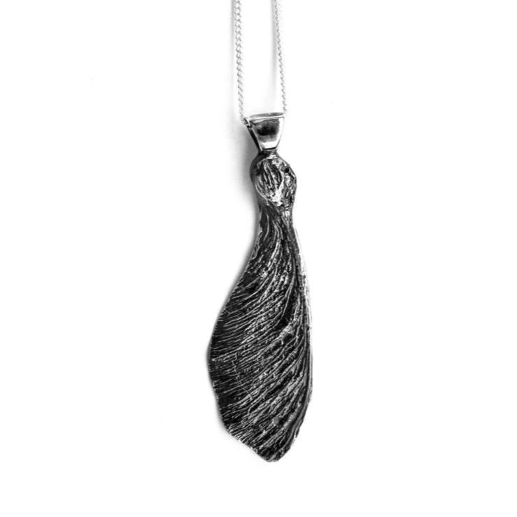 Made in Canada Justine Brooks silver sycamore maple key necklace.