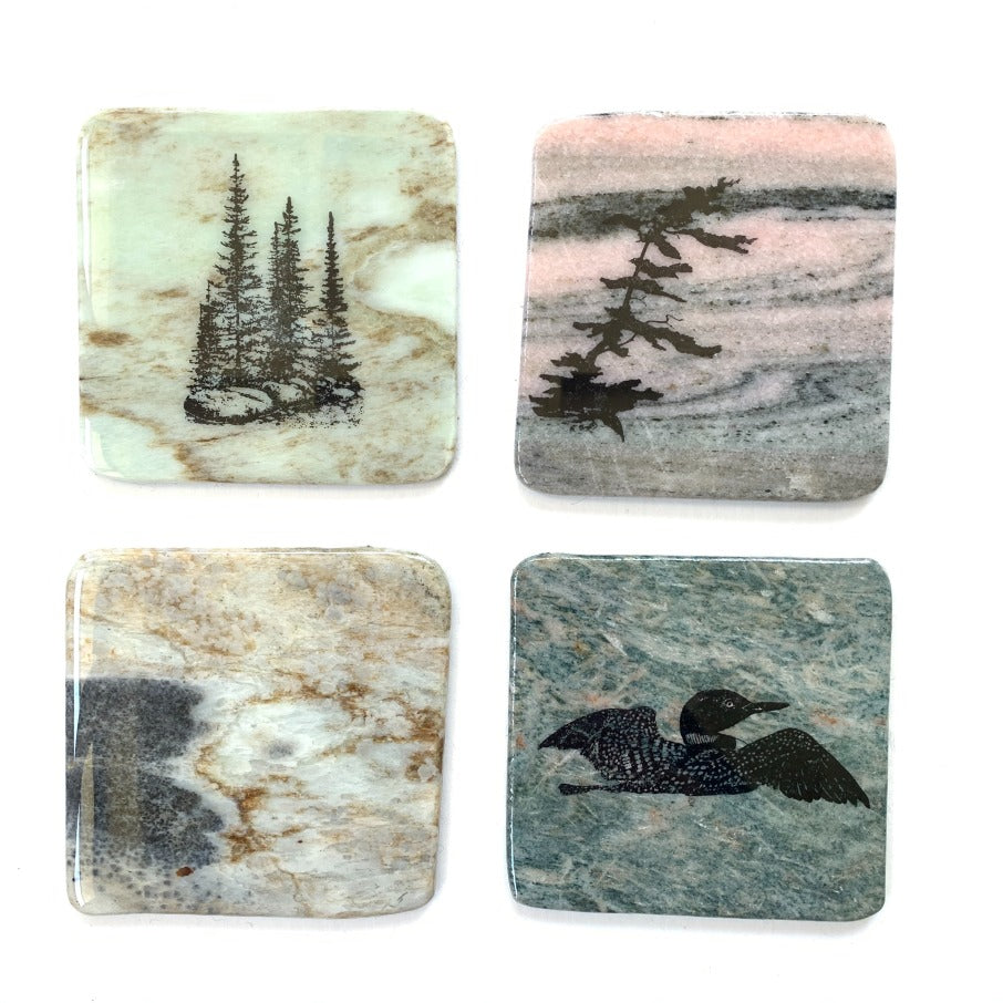 Various granite coasters made in Canada.