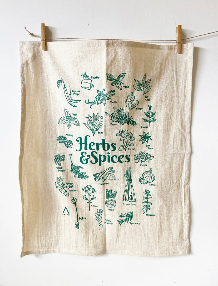 Organic Cotton Herbs & Spices Tea Towel