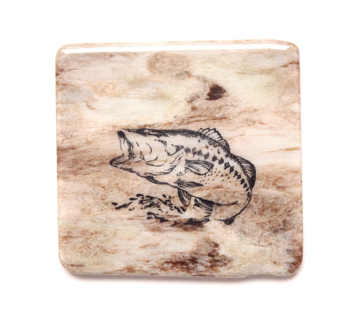 Made in Canada granite coaster with largemouth bass design.