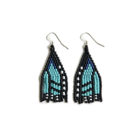 Morpho blue Monarch Butterfly beaded earrings handmade by Canadian indigenous artist Bead n' Butter.