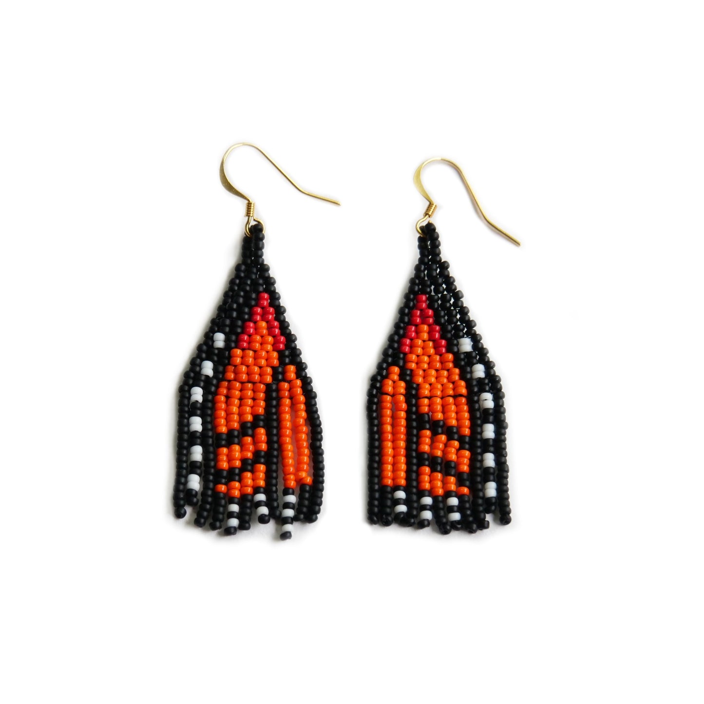 Orange Monarch Butterfly beaded earrings handmade by Canadian indigenous artist Bead n' Butter.