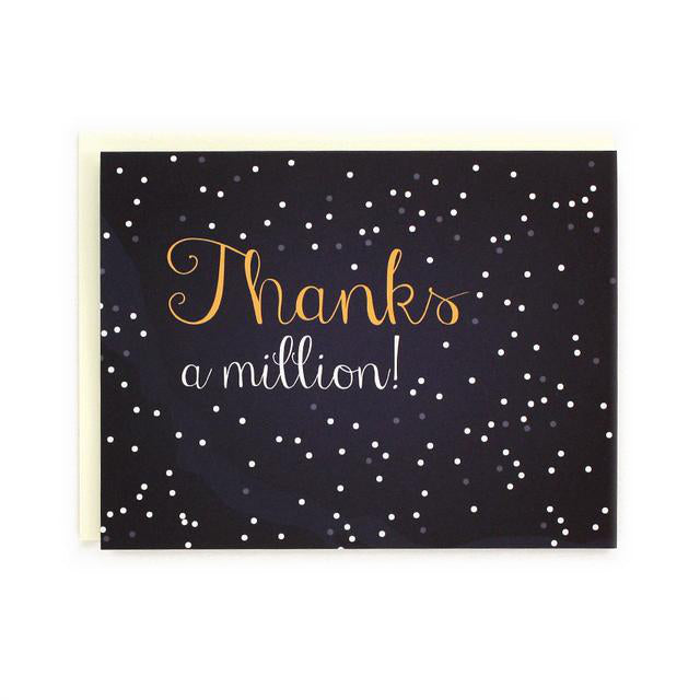 Made in Canada Thank You card, hand drawn starry night sky with caption: Thanks a million!