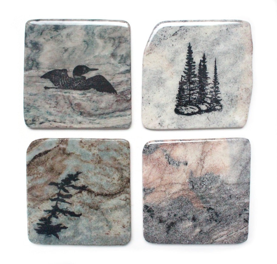 Various granite coasters made in Canada.
