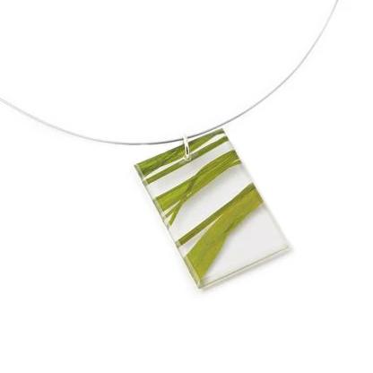 Made in Canada natural eco resin and green fossil leaf necklace.