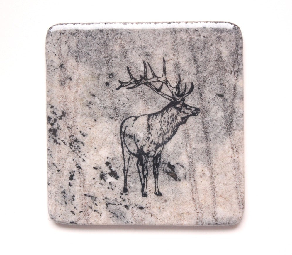 Made in Canada granite coaster with Canadian Elk design.