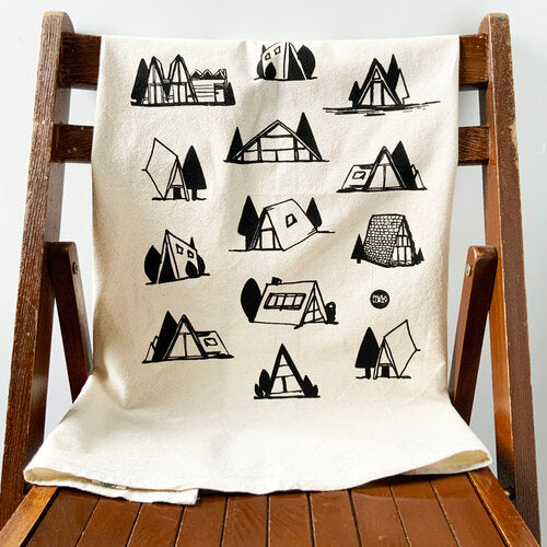 Organic Cotton A-Frame Cottages Tea Towel