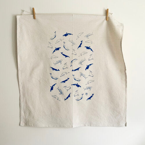 Organic Cotton Whales Tea Towel