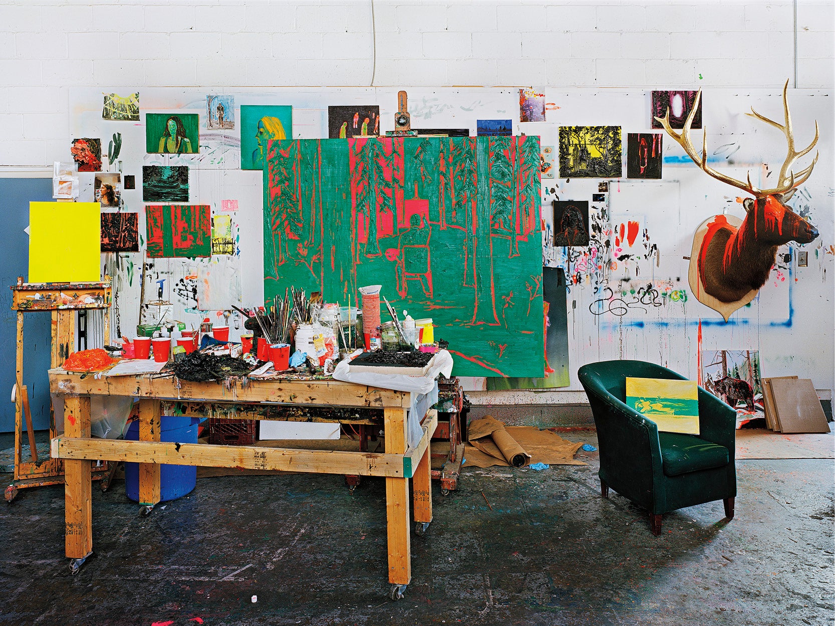 Photograph of Canadian painter Kim Dorland's art studio.