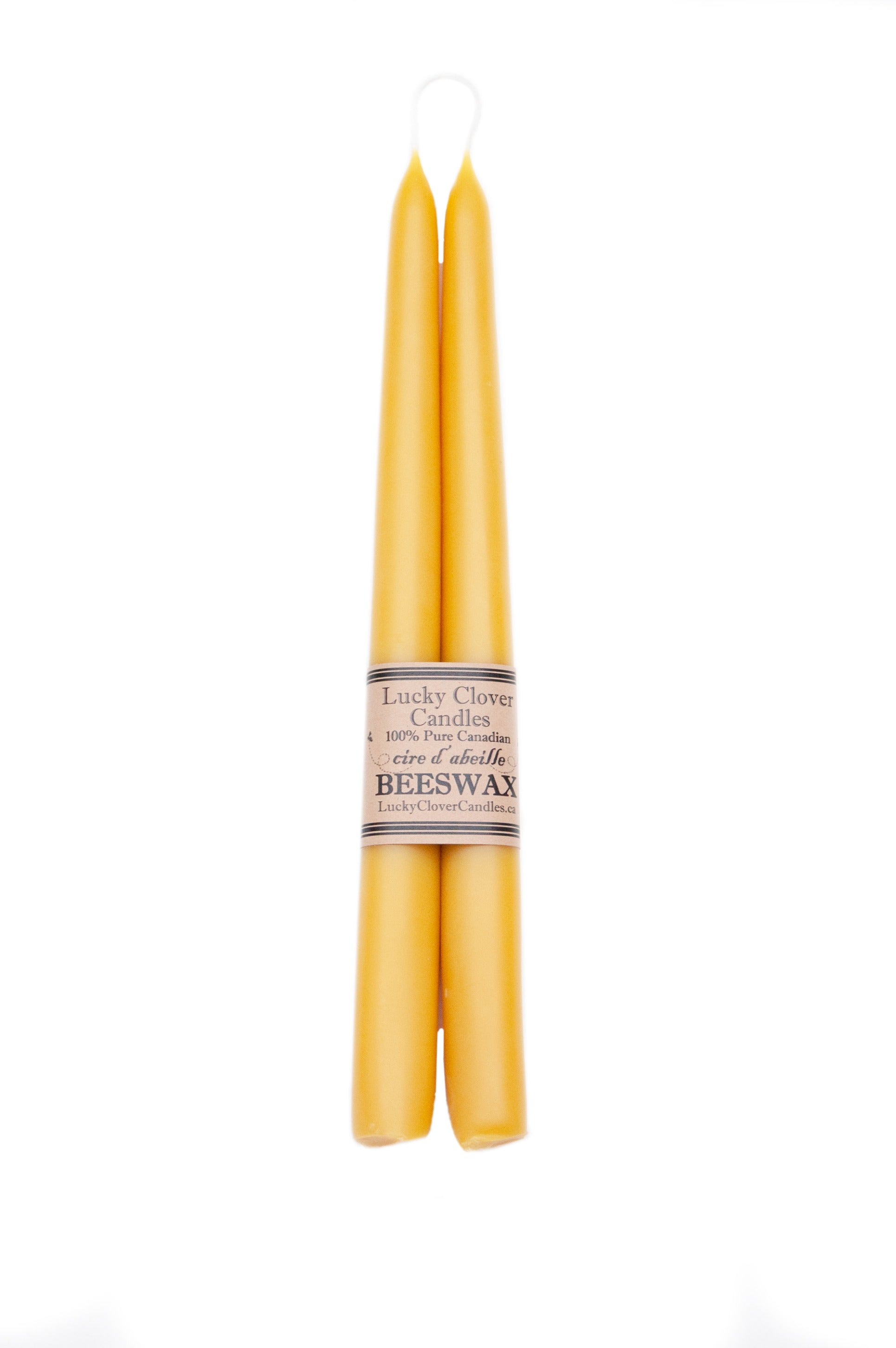 Handmade Canadian golden beeswax taper candles.