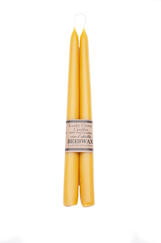 Handmade Canadian golden beeswax taper candles.