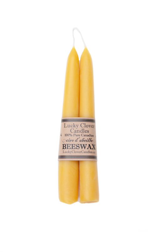 Handmade Canadian golden beeswax taper candles.