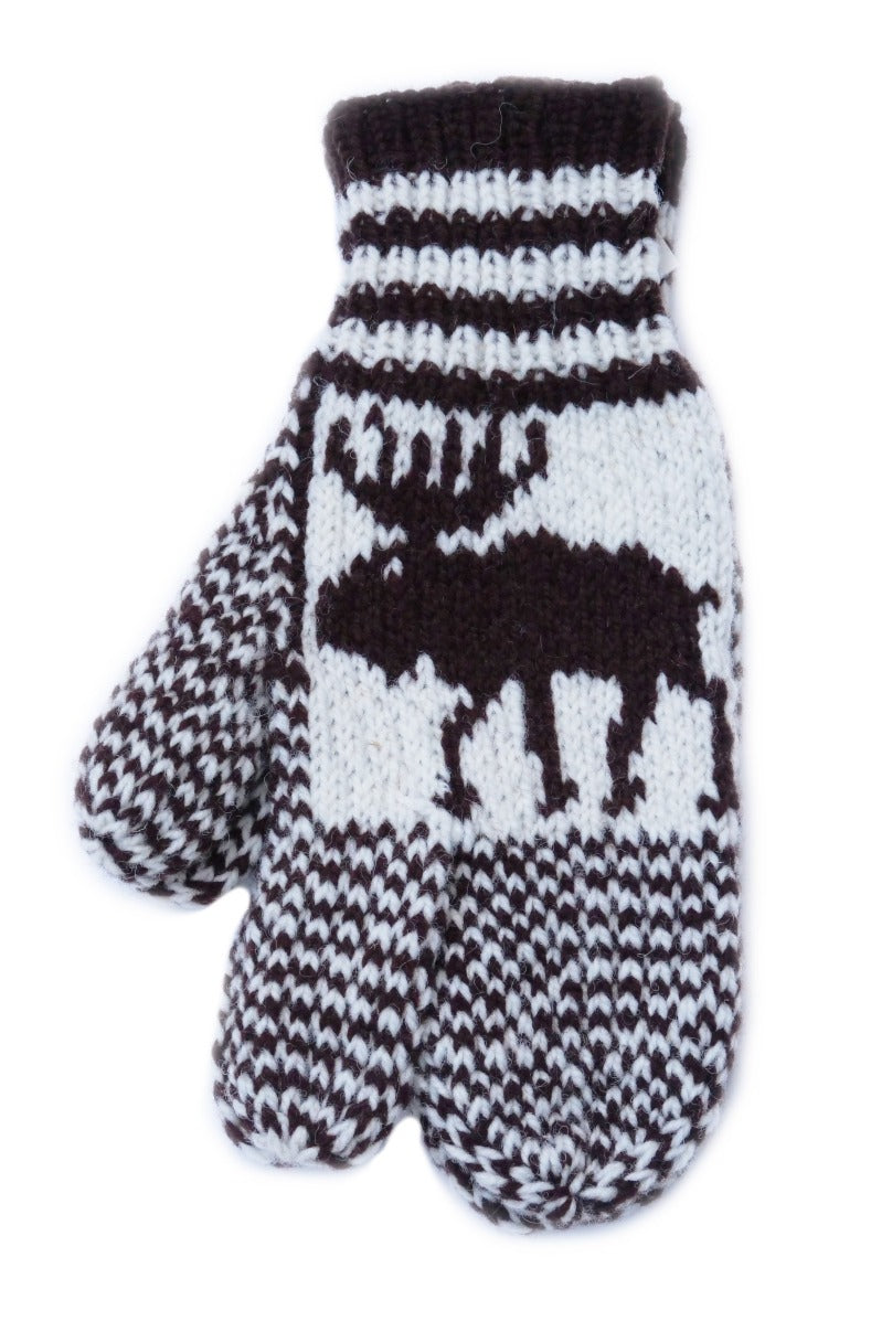 Hand knit wool moose trigger mitts from Newfoundland, Canada.