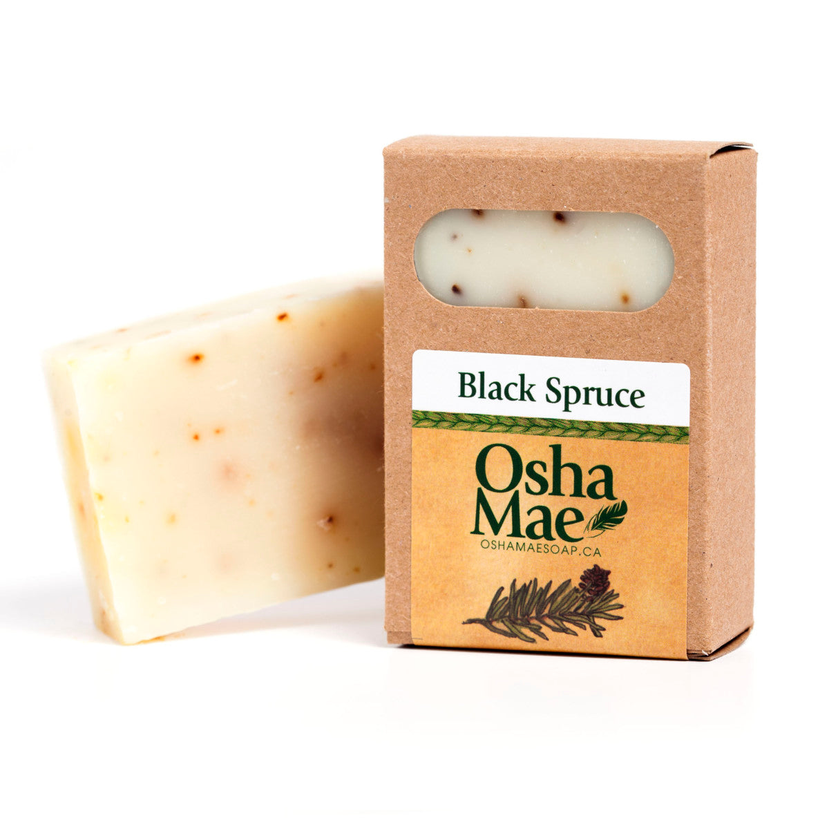Canadian made natural soap with black spruce essential oils.
