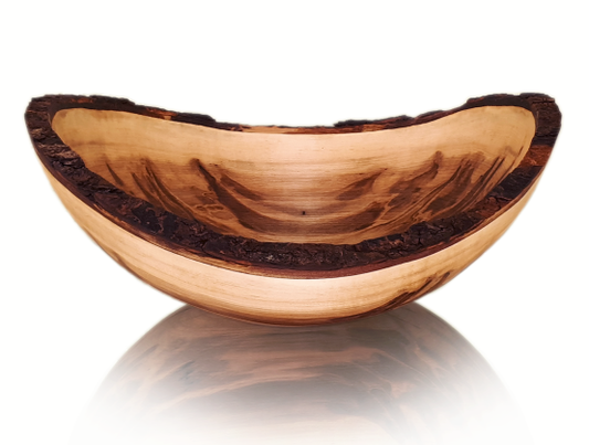 Hand-turned live bark edge maple ambrosia bowl, made in Canada by Stinson Studios.