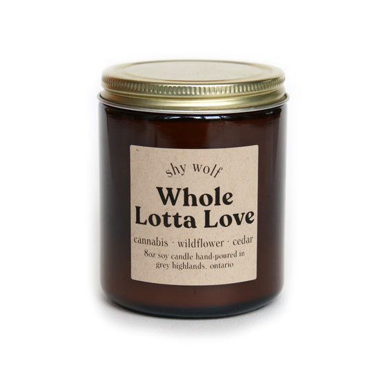 All natural hand-poured "Whole Lotta Love" scented soy candle made in Canada by Shy Wolf candles.