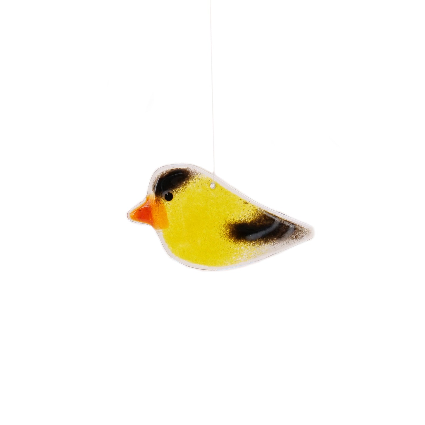 Glass goldfinch ornament handmade in Canada.