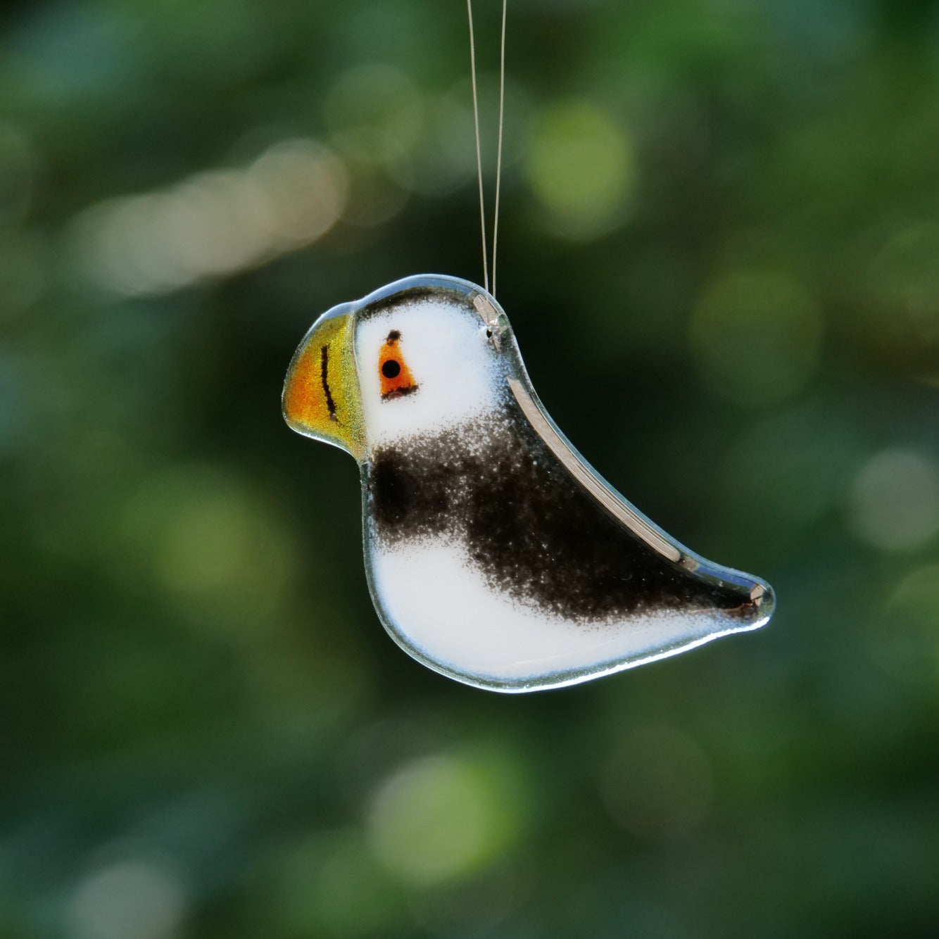 Glass Atlantic Puffin ornament handmade in Canada.