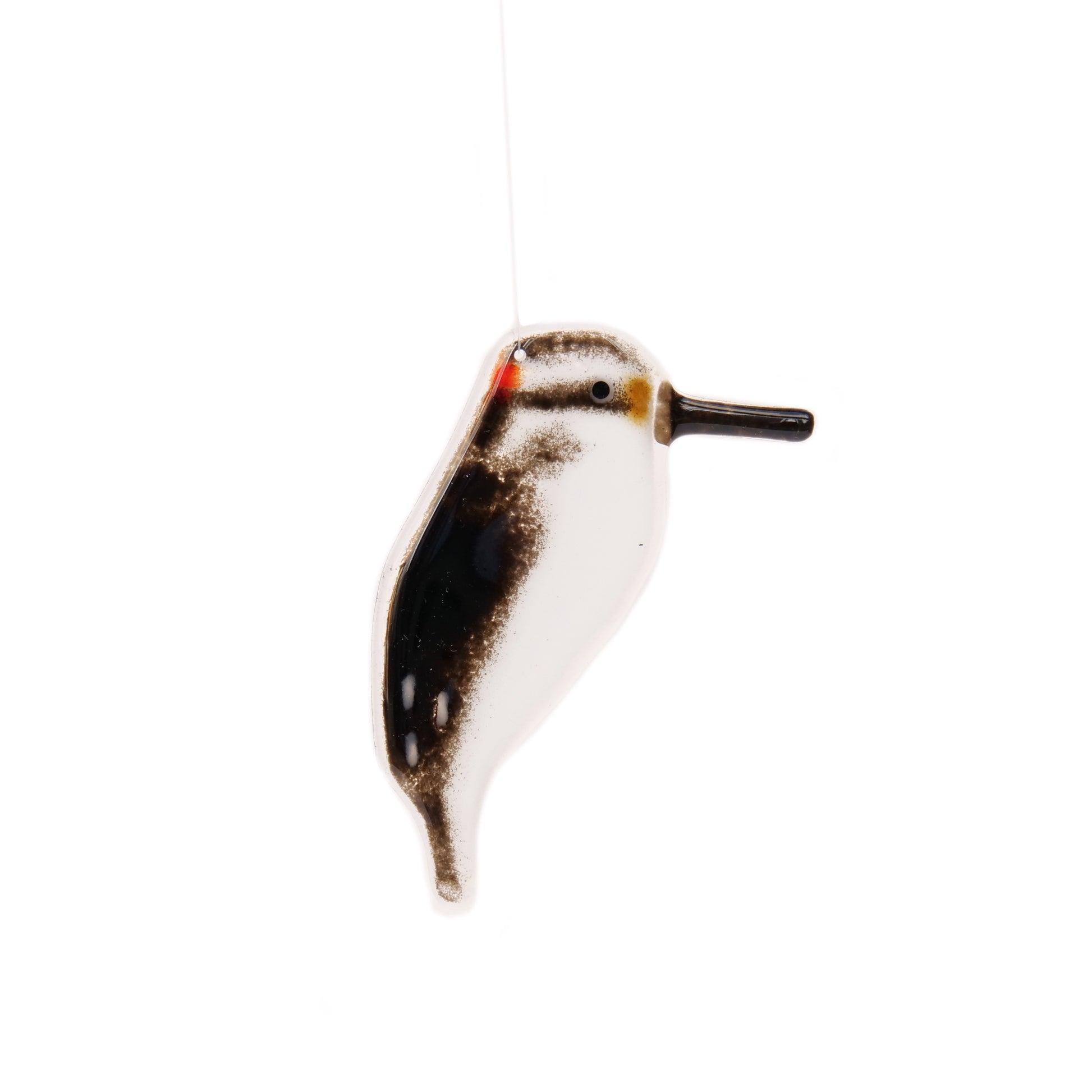 Glass woodpecker ornament handmade in Canada.