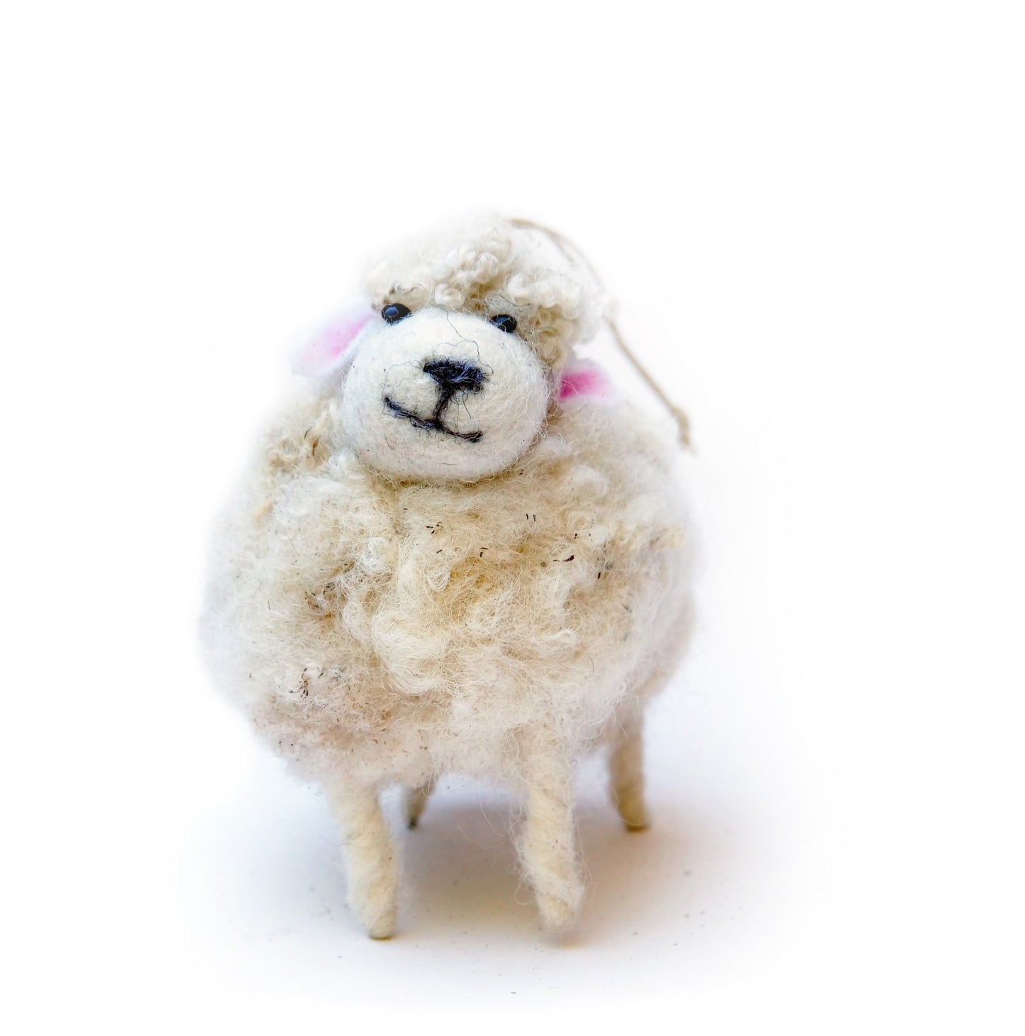 Felted wool white sheep ornament handmade in Canada by Tuckamoor Wildcrafts.