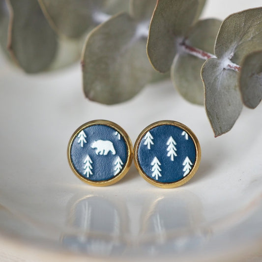 Day Hike Wood and Brass Stud Earrings