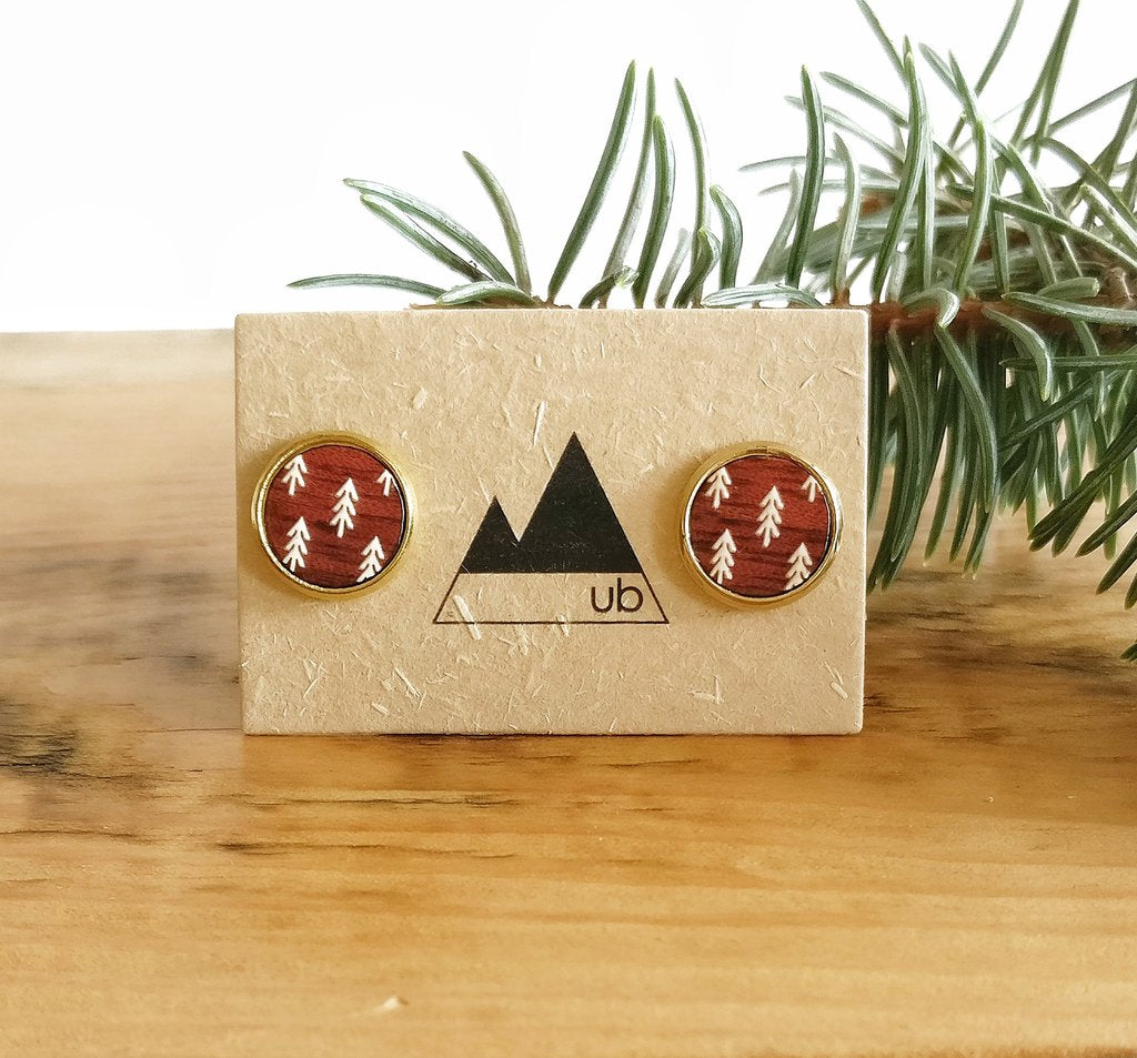 Forest Wood and Brass Stud Earrings