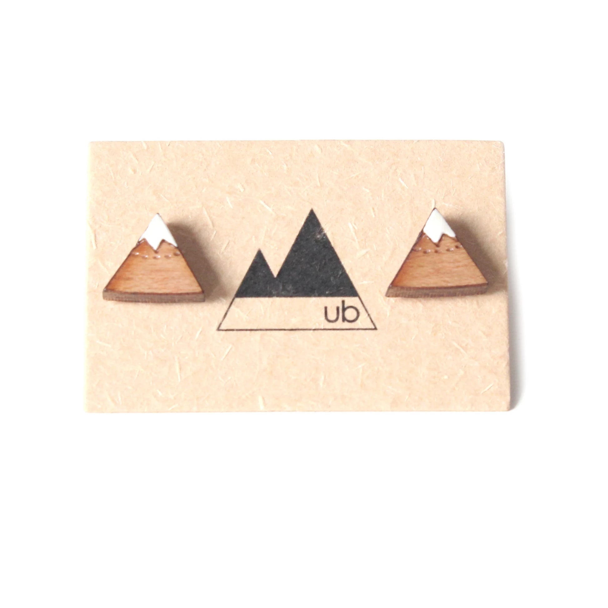 Made in Canada wooden snow capped mountain stud earrings.