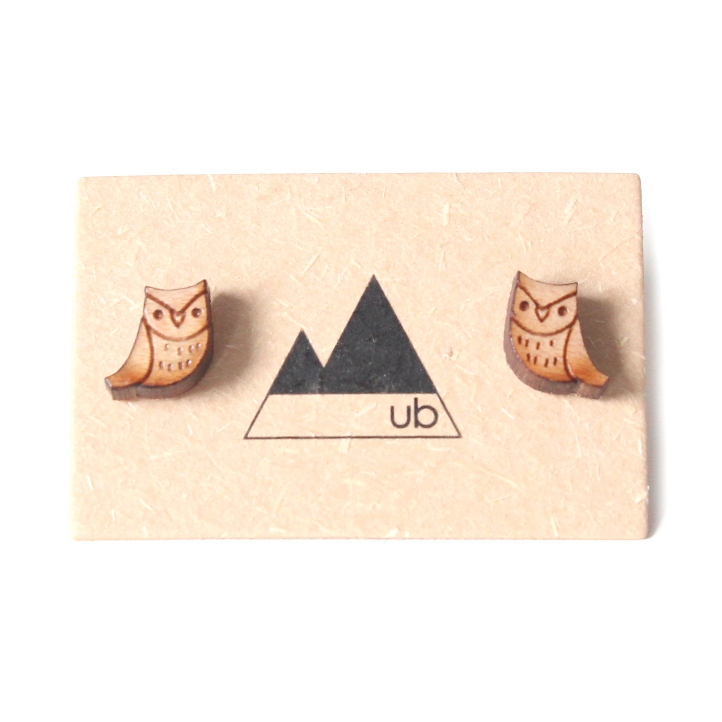 Made in Canada wooden owl stud earrings.