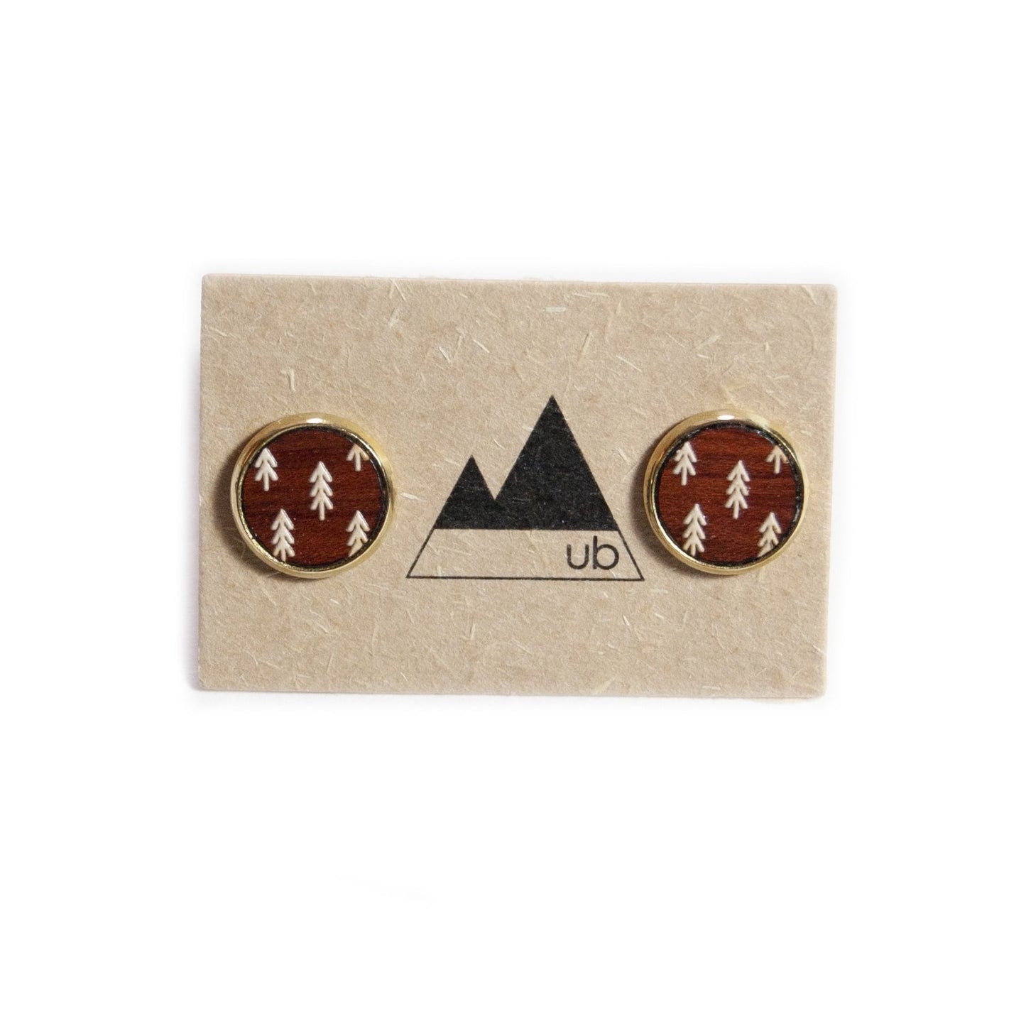 Forest Wood and Brass Stud Earrings